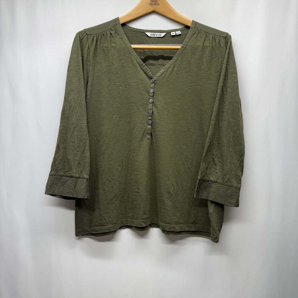Orvis Women's 3/4 Sleeve Split Neck Soft Pima Cotton Blouse Top
